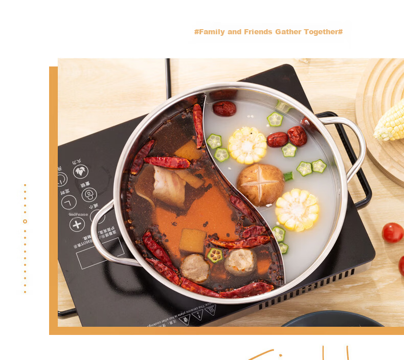 Chufang An Yuanyang Hot Pot Thick Stainless Steel Large Capacity Soup Pot 34cm Compatible with Induction Cooker and Gas Stove 10