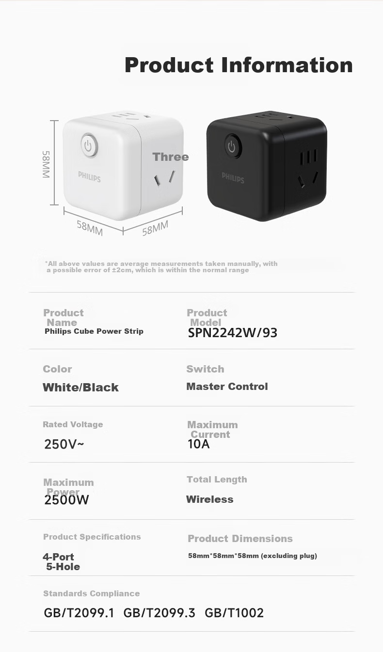 PHILIPS Cube Power Strip Converter Adapter Multi-Outlet 5-Socket Travel Dorm Hotel Extension Multi-Functional Socket Wireless Power Strip Blue 11