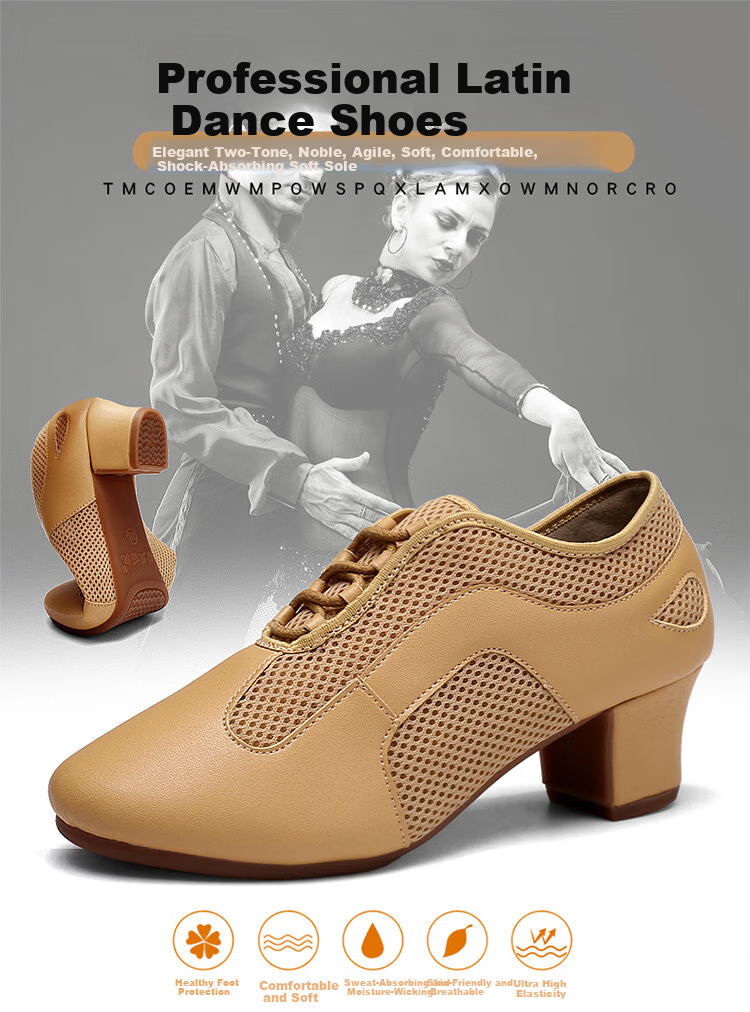 Teslita Women's Ballroom Dance Shoes Latin Dance Shoes Soft Sole Breathable Autumn New Outdoor Dance Shoes Black 1