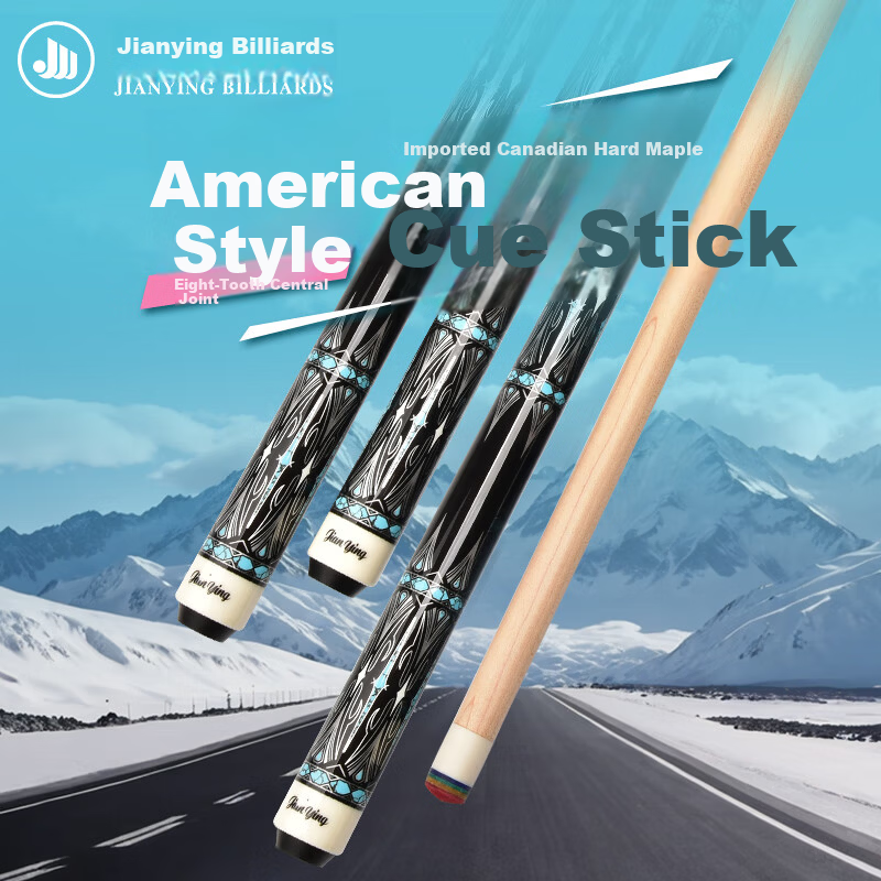 Jianying Billiard Cue American Large Head Cue Nine-Ball Cue Black Eight Chinese Eight 8-Ball Beginner Pool Cue Set PB40 Blue