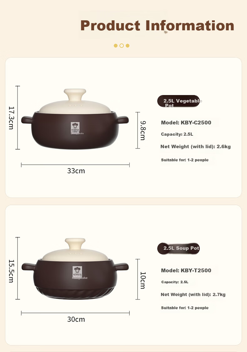 KOBACH 2.5L Ceramic Clay Pot for Home Cooking, Stewing Soup, Meat, Rice, Porridge, and Herbal Medicine Cooking 22