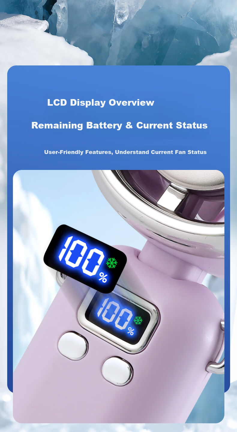 Baosou [Cooling Ice Compress + High-Speed Digital Display] Handheld Mini Fan Portable Foldable Neck Hanging USB Rechargeable Office Desktop Student Outdoor Camping Electric Fan Purple 2