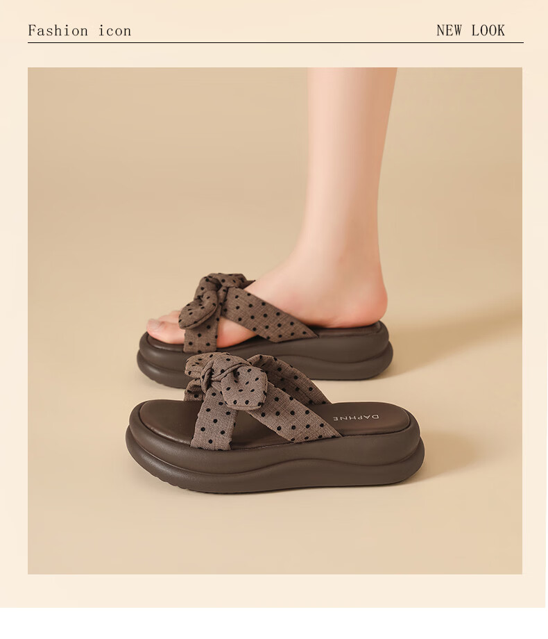 DAPHNE 2026 Summer New Polka Dot Bow Thick Sole Height Increasing Comfortable Outdoor Slippers for Women 3