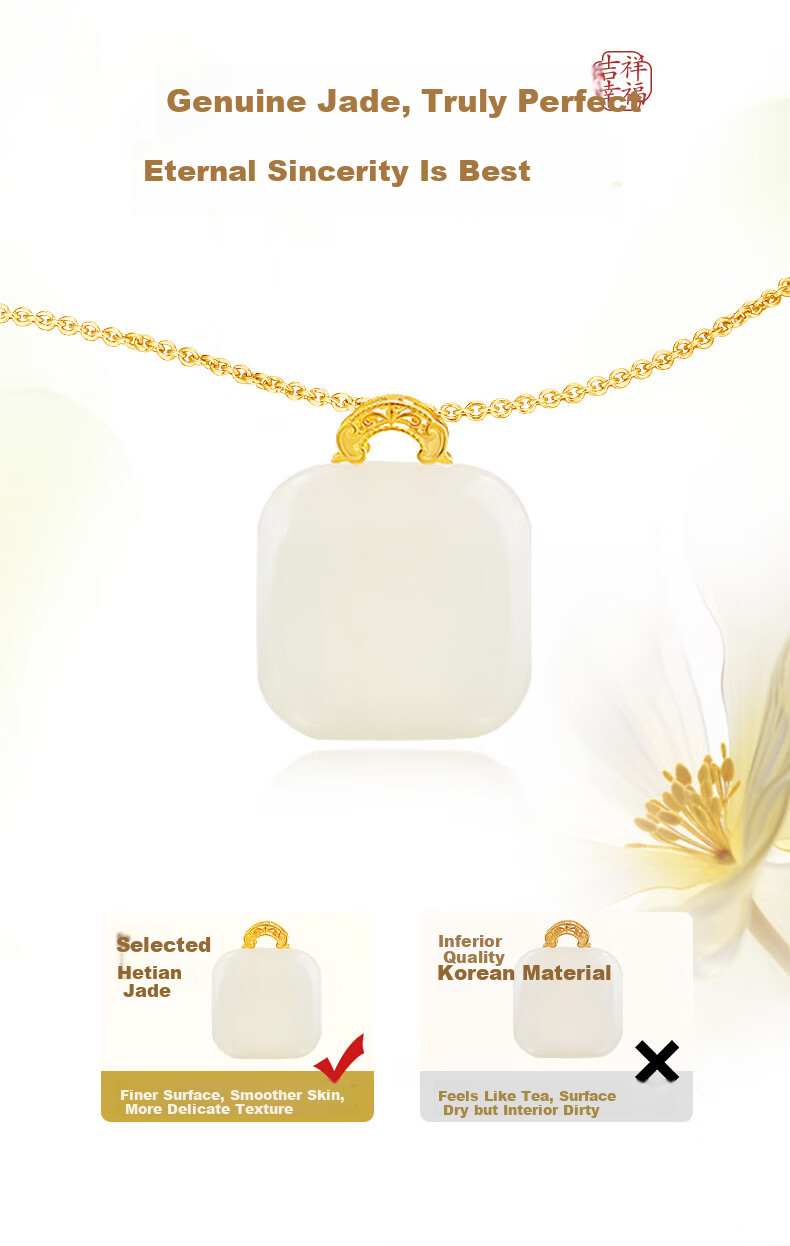 ALLOVE Hetian Jade Small Sugar Cube Necklace Women's Worry-Free Pendant Birthday 520 Valentine's Day Gift for Girlfriend Wife 5
