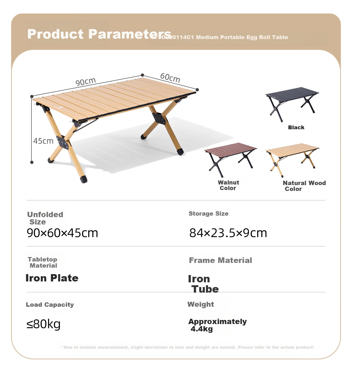 CAMEL Outdoor Egg Roll Table Camping Table and Chair Camping Equipment Picnic Folding Table 0114C Natural Wood Color 15