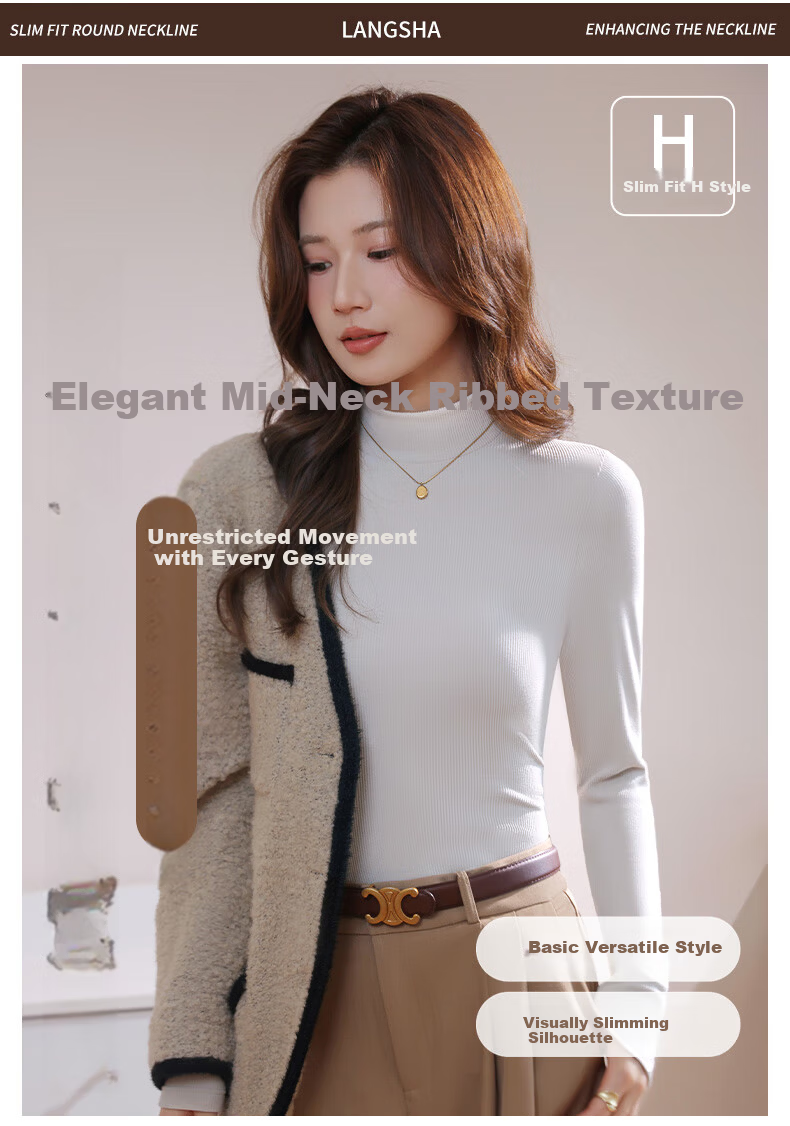 Langsha Women's Spring Ribbed Turtleneck Base Layer Top, Elegant Textured Long Sleeve, Coffee Color, 2XL 1