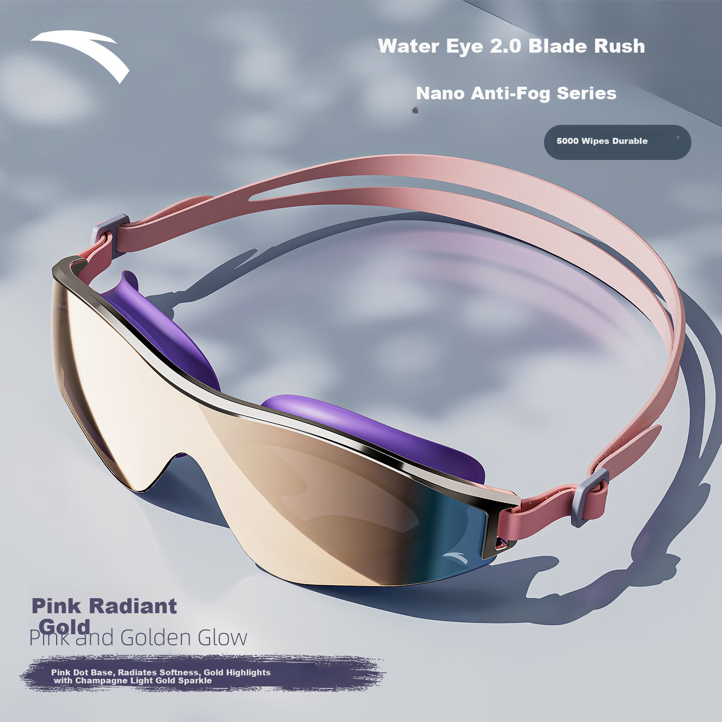 ANTA Water Eye 2.0 Swimming Goggles Men Myopia Swim Goggles Swim Cap Set Women Pink Gold