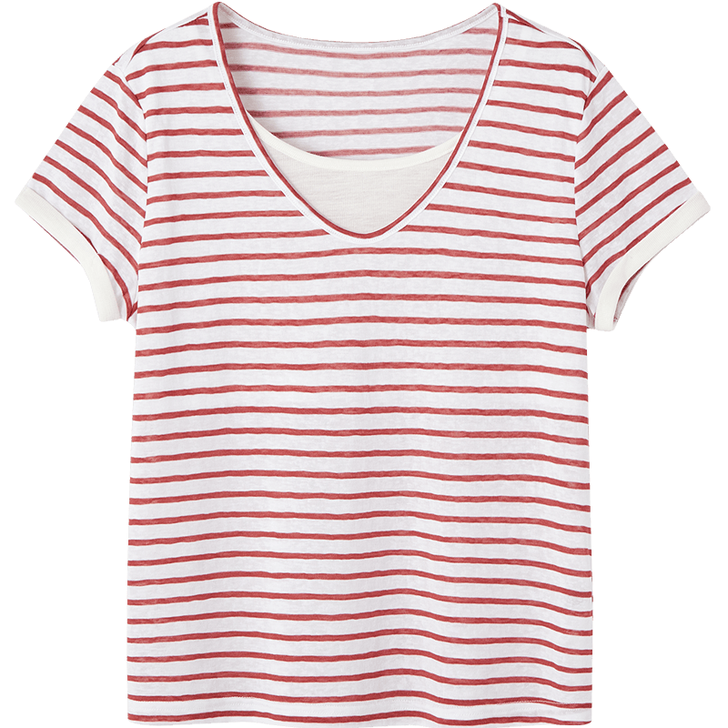 Demana [Refreshing Lyocell] Summer High Elastic Retro Two-in-One Color-Block Striped Slimming Concealing T-Shirt for Women Premium Feel