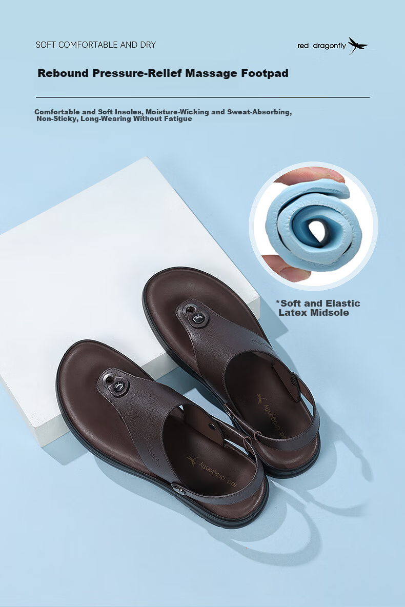 Red Dragonfly Men's Leather Breathable Casual Sandals Dual-Wear Leather Beach Shoes WLT250081 Black Size 42 4