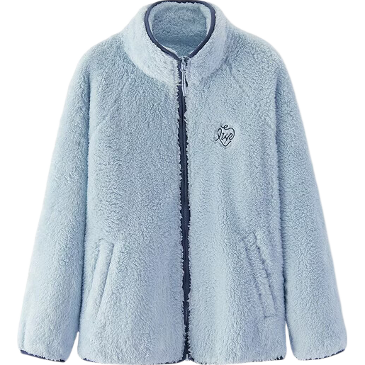 Semir Women's Winter Coral Fleece Raglan Sleeve Loose Stand Collar Embroidered Jacket 2025 Gentle Style 109725108008