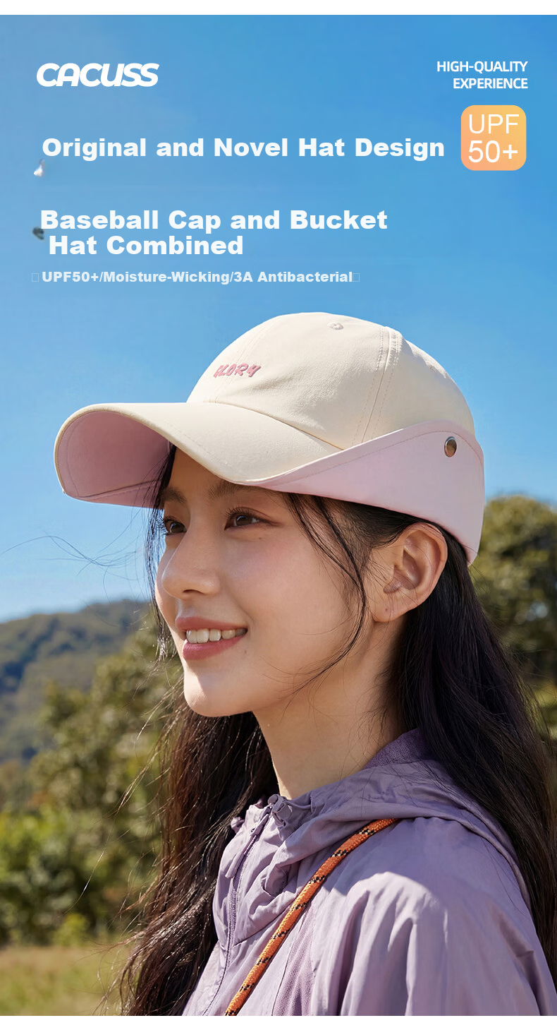 CACUSS Women's Summer Outdoor Lightweight Sun Protection Hat Casual Sports Sunshade Bucket Hat Mountaineering Baseball Cap Black 1