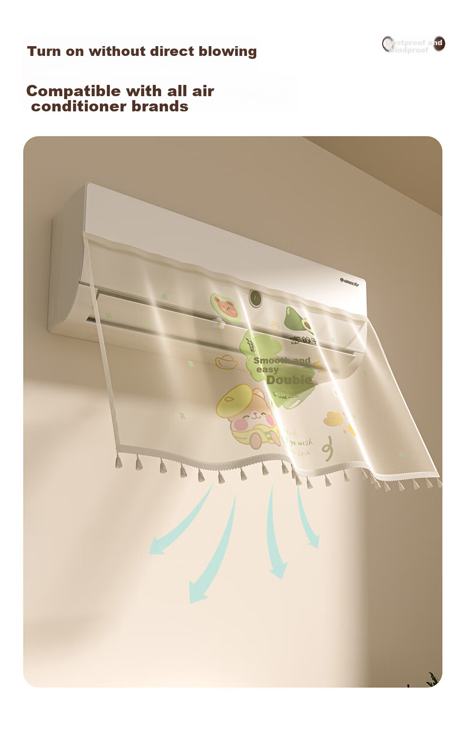 Fan Ye Air Conditioner Wind Shield Curtain Anti-Direct Blow Device No Drilling Wall-Mounted Air Conditioner Dust Cover Central Air Conditioner Wind Deflector Panel 6