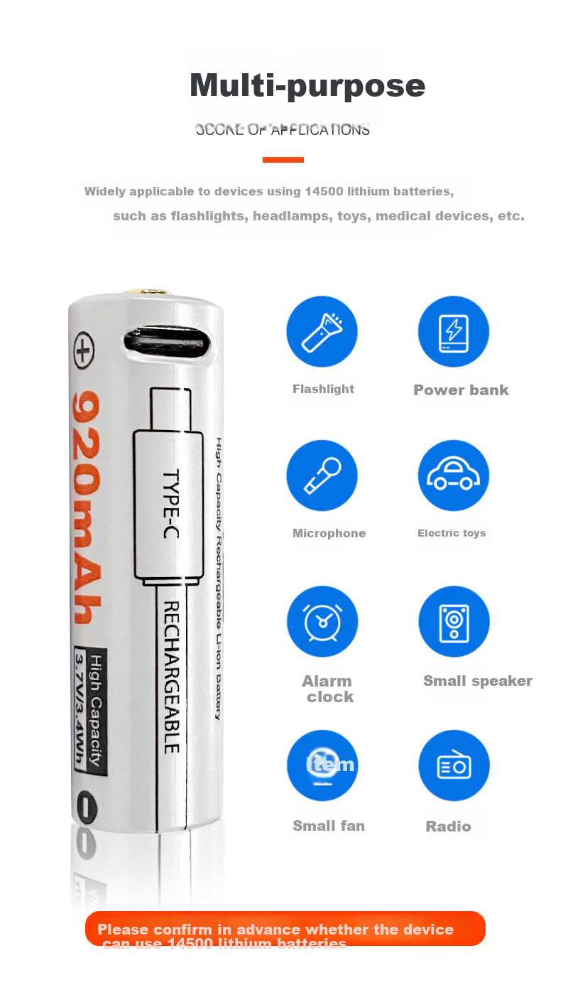 LUMINTOP Lithium Battery 14500/21700 Power Battery TYPE-C Rechargeable Battery 3.7V Flashlight Accessory 2