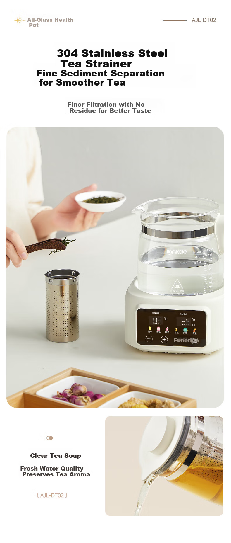 Ankale Full Glass 0 Glue 0 Coating 0 Seam Electric Ceramic Health Pot Stewing Integrated Multifunction Fully Automatic Constant Temperature Pure Glass Baby Milk Warmer 24-Hour Insulation AJL-DT02 7