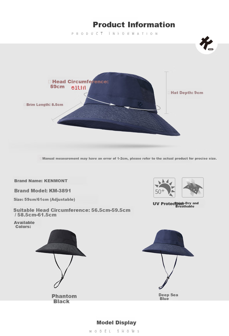 Kenmont UV Protection Sun Hat Outdoor Mountaineering Fisherman Hat Men's Large Head Fishing Cap Summer Sunshade Hat 3891 5