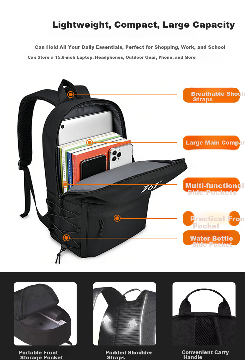 361° Men's Backpack Large Capacity Laptop Bag Business Commuter Travel Waterproof Lightweight School Bag 3