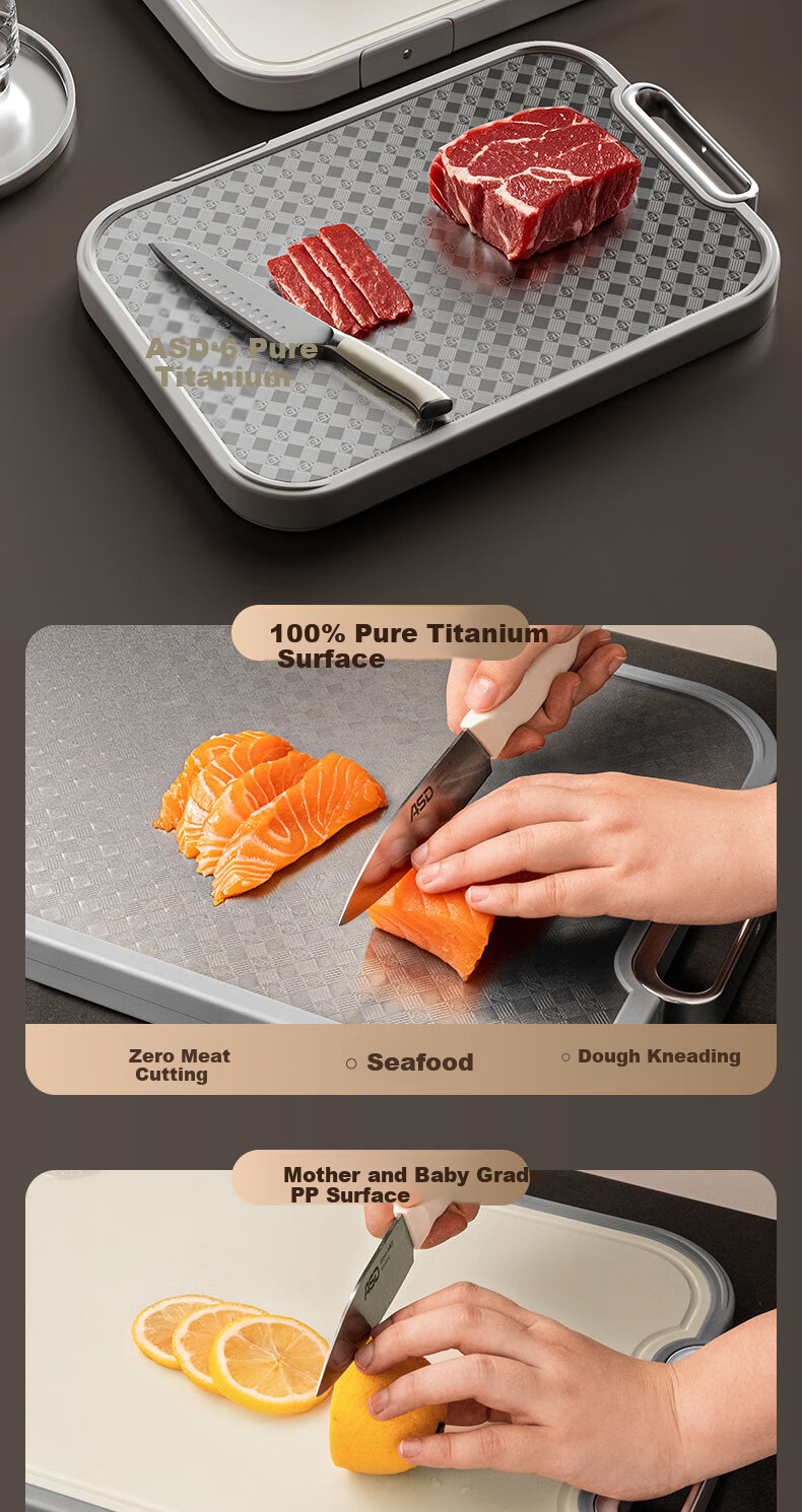 ASD Titanium Enjoy Series Double-Sided Cutting Board, Double-Sided Mold-Resistant Titanium + Antibacterial PP, 28cm 10