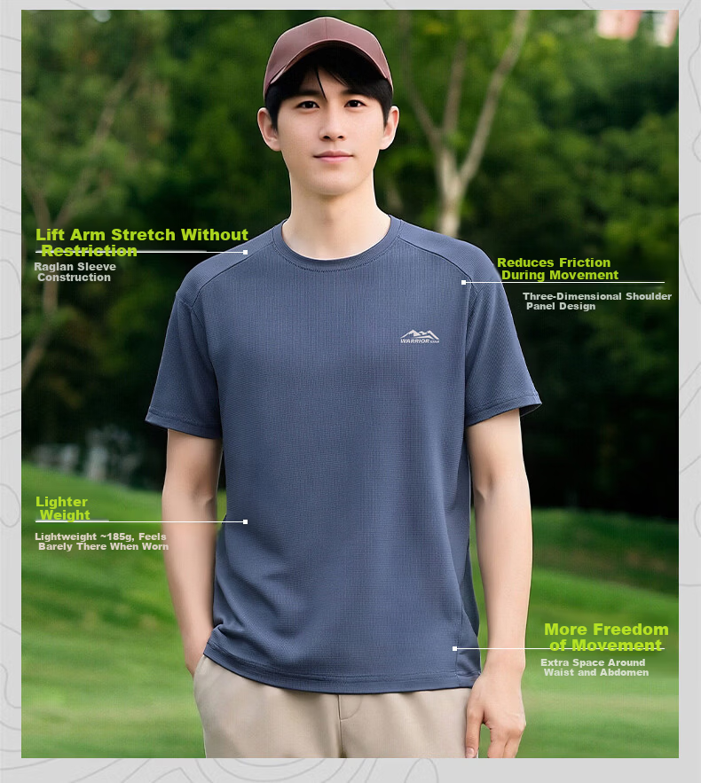 Warrior Men's Short Sleeve Summer Running Quick-Dry Breathable T-Shirt Ice Silk Sweat-Absorbing Training Top 9