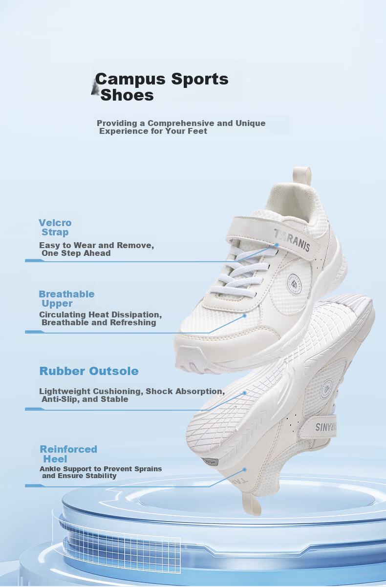 TARANIS Spring Summer Kids Sports Shoes Boys Girls School Training Breathable Lightweight Cushioning Running White Sneakers Size 36 3