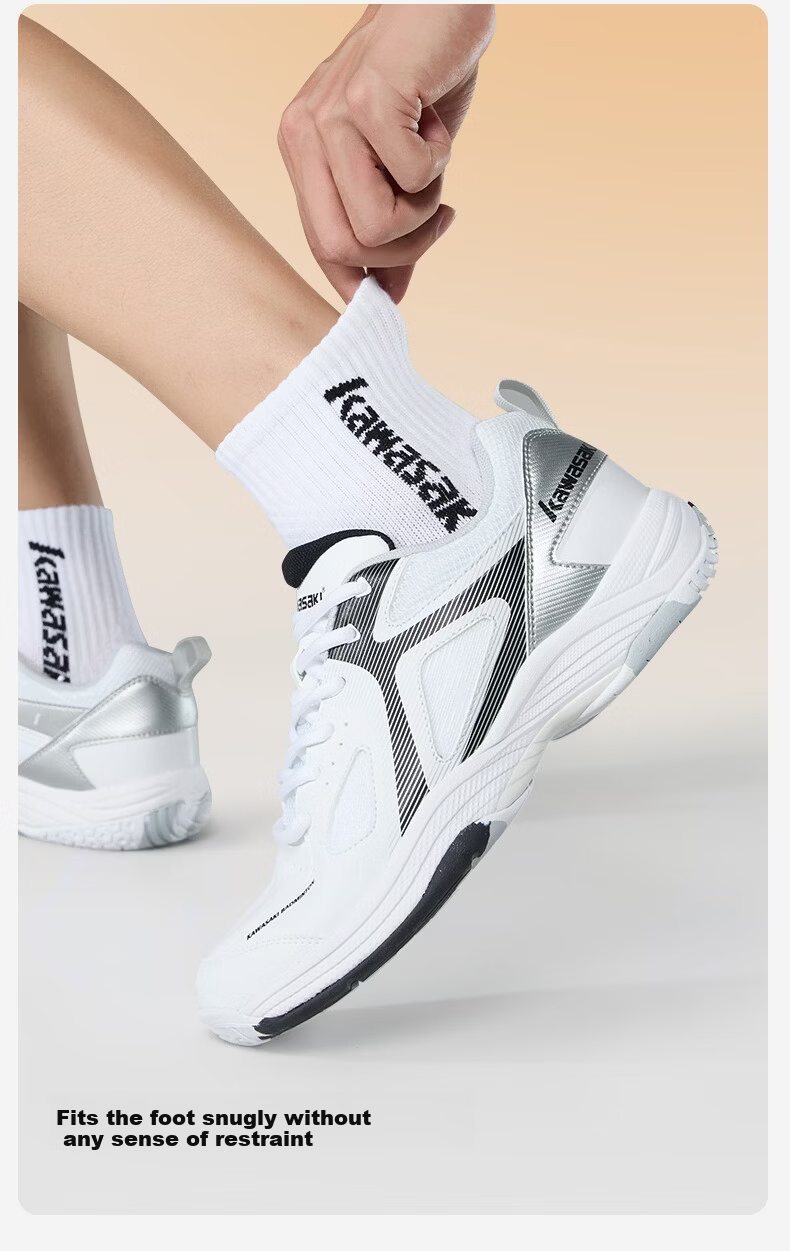 KAWASAKI Unisex Sports Badminton Socks Breathable Non-Slip Ankle Socks D6607 White/Grey/Black (3 Pairs) 8