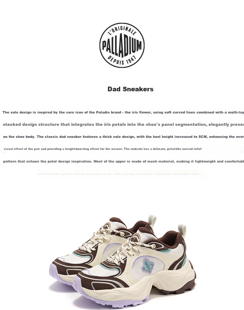 PALLADIUM New Trendy Versatile Dad Sneakers Casual Sports Shoes for Women Breathable Height Increasing White Single Layer Size 35.5 4