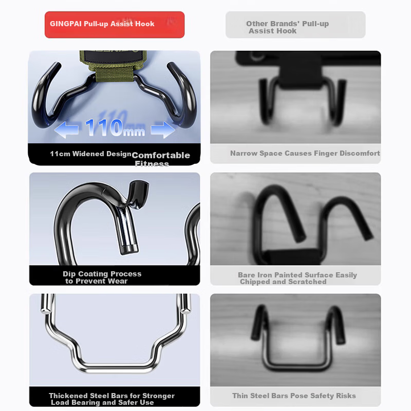 GINGPAI SPORT Pull-Up Assist Hook Fitness Wrist Support Anti-Slip Grip Bar Auxiliary Tool Men's Deadlift Grip Hook Black