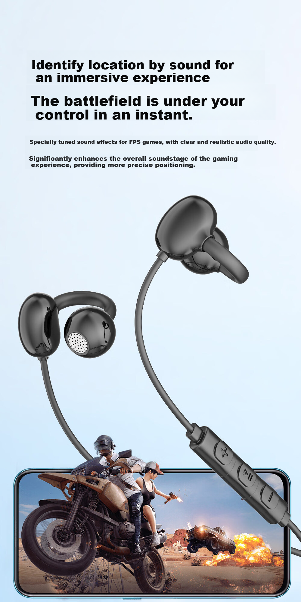 EZHK Wired Clip-On Type-C Earphones Noise Cancelling Non-In-Ear Earbuds Compatible with Apple Huawei Honor Xiaomi 11