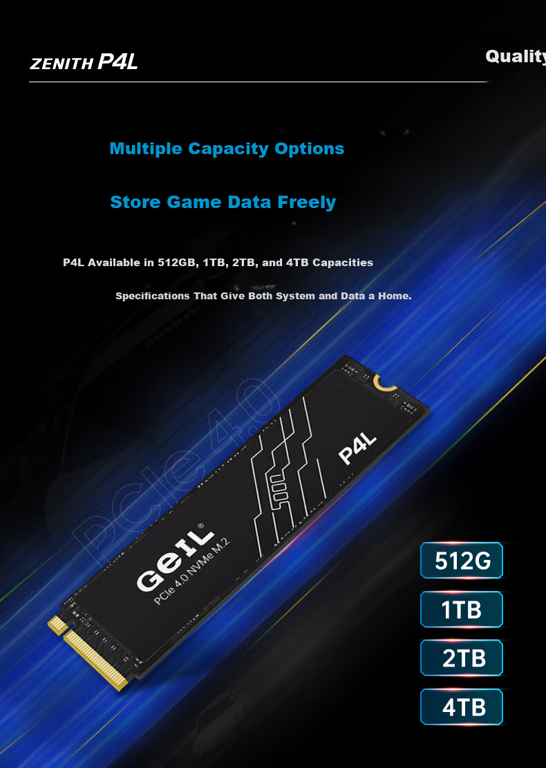 GEIL Jinbang 512GB SSD Solid State Drive M.2 PCIe 4.0 x4 NVMe High-Performance Gaming Edition 7000MB/s P4S Series 8
