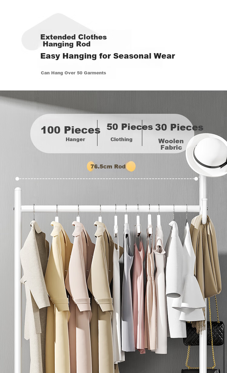 QIAONAMEI Floor Clothes Rack Coat Hanger Folding Clothes Rack with Basket Thickened 4488-WH 6