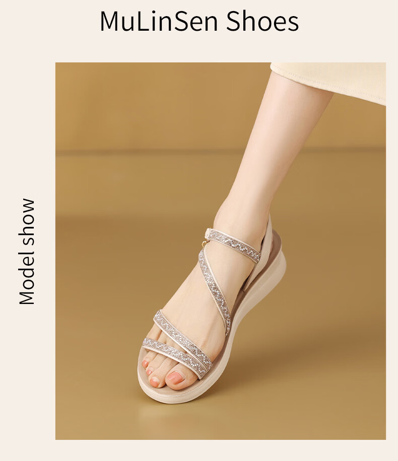 MULINSEN Women's Summer Low-Heel Sandals, Outdoor Beach Shoes, Fairy Style Single Strap Platform Sandals, Beige, Size 38 23