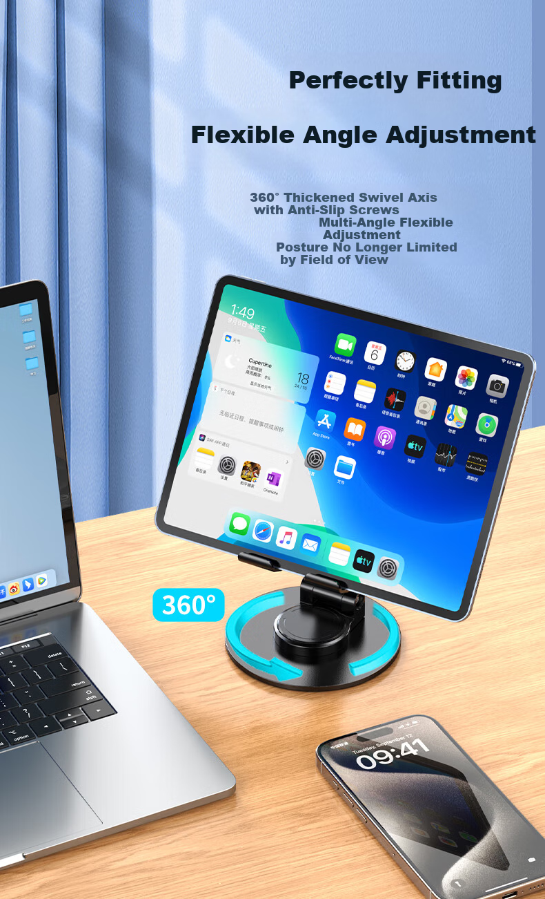 Kewo Adjustable Tablet Stand iPad Desktop Phone Holder 360° Rotatable Foldable Bed Lazy Mount Metal Universal Live Streaming Video Computer Support Bracket 1