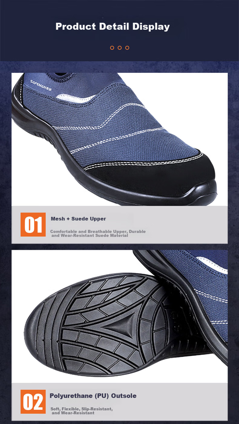Exsafety Lightweight Breathable Safety Work Shoes Slip-On Design E4503 Blue Size 39 Anti-Smash Anti-Puncture Anti-Static 9