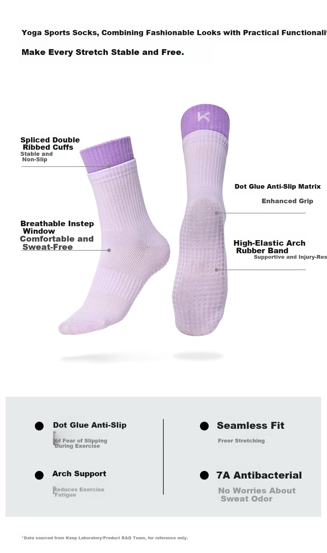Keep Patchwork Mid-Calf Sports Yoga Socks One Size 35-39 Ice Berry Pink 2