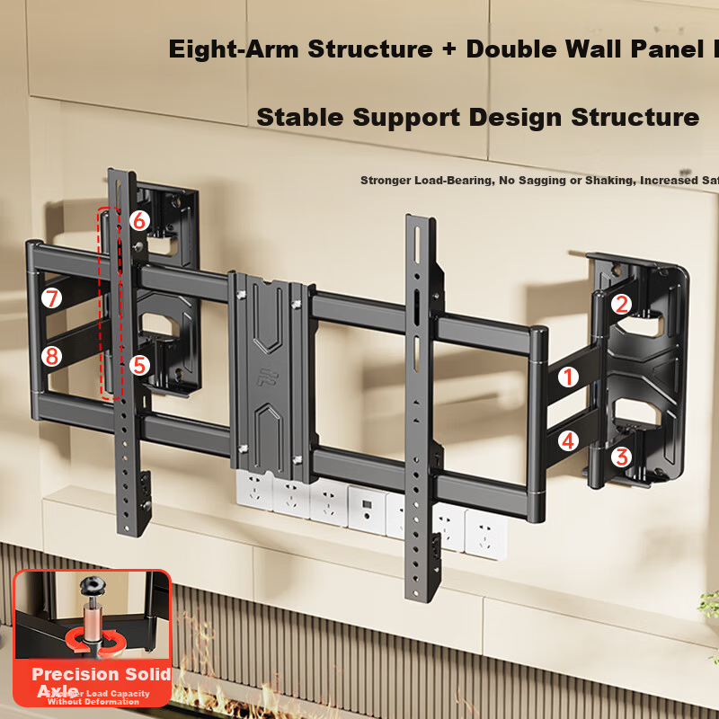 Junao Embedded Dual-Arm Telescopic TV Wall Mount Bracket, Extendable and Rotatable, Compatible with 85-120 Inch TVs, Universal for Xiaomi, Hisense, Skyworth, TCL