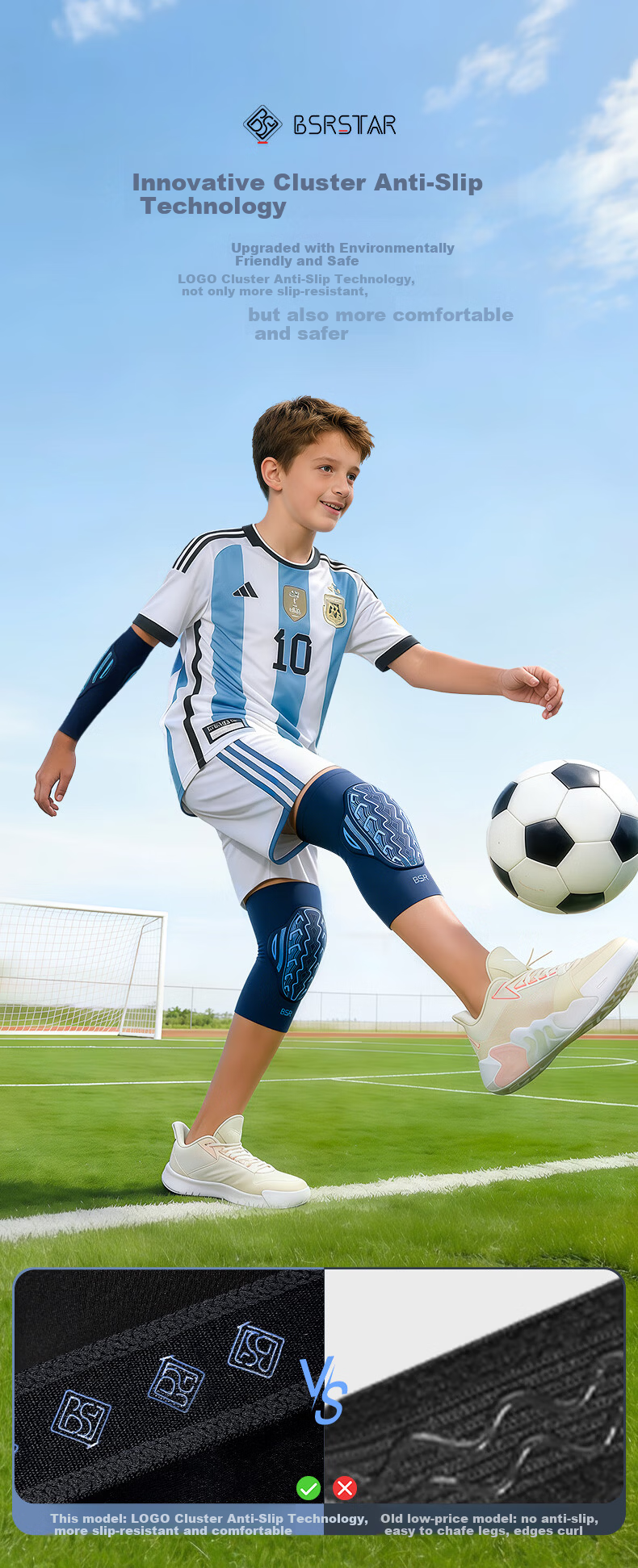 BSR Ultra-Durable 10th Generation Kids Sports Knee and Elbow Pads for Football, Cycling, Basketball, and Badminton 11