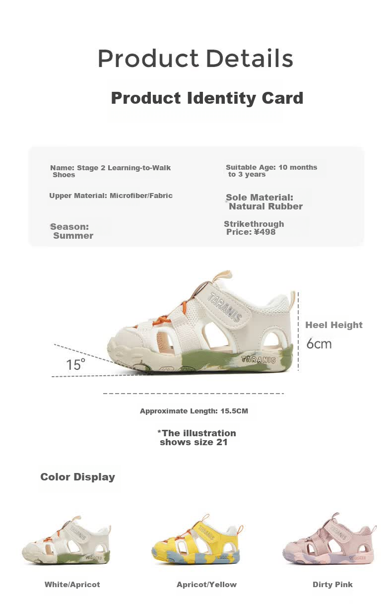 TARANIS Kids Summer New Cute Claw Series Toddler Sandals Boys Girls Anti-Kick Breathable Functional Shoes White Apricot 18 3