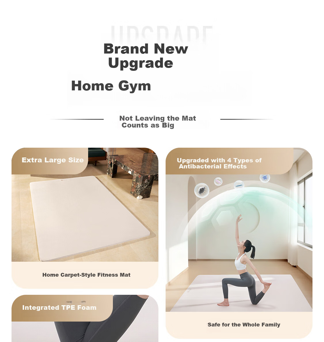 Keep Double Extra Large Yoga Mat Thickened Shockproof Silent Home Fitness Mat 100cm*200cm*9mm Oat White 2