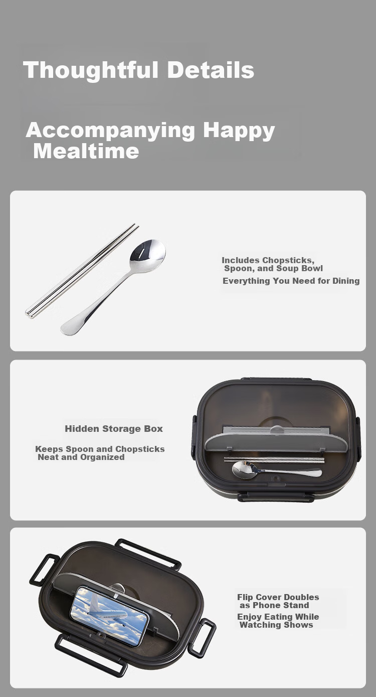 JD Original Lunch Box, 316L Stainless Steel, Suitable for Microwave Heating, Extra Large Capacity 2.4L, with Chopsticks And Spoon + Insulated Bag 13