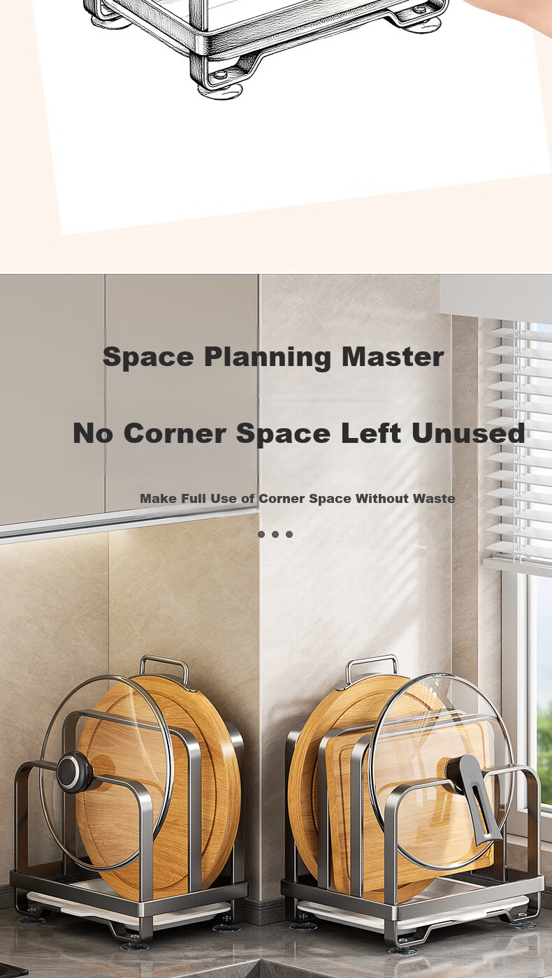 Century Zhenghe Kitchen Multifunctional Storage Rack Pot Lid Holder No-Drill Countertop Cutting Board Draining Organizer Rack 3