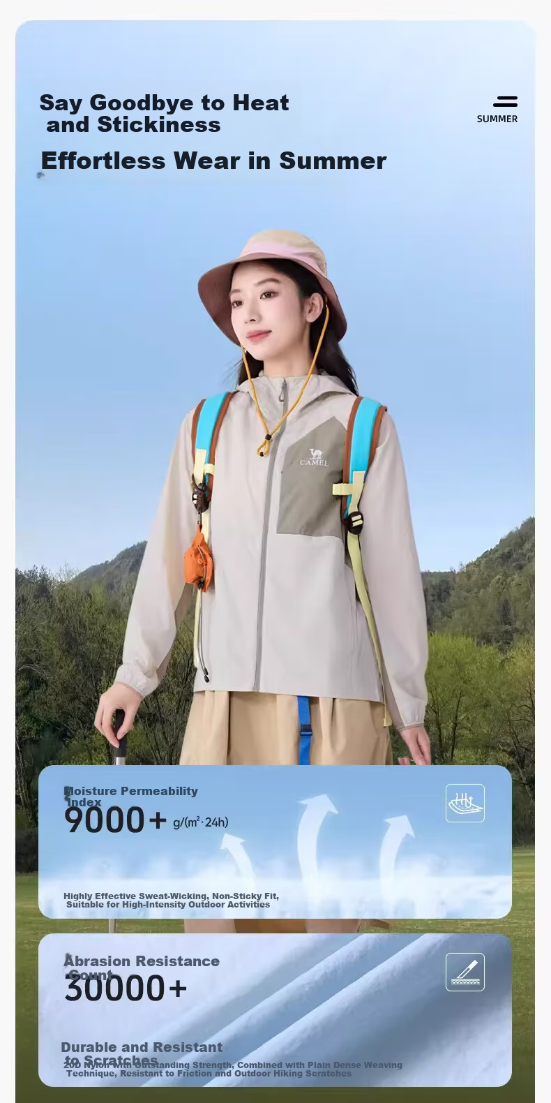 CAMEL Outdoor Original Yarn Sunscreen Jacket Women 26 Spring Summer New High Breathability Water-Repellent Durable Lightweight Coat Unisex 9001 5