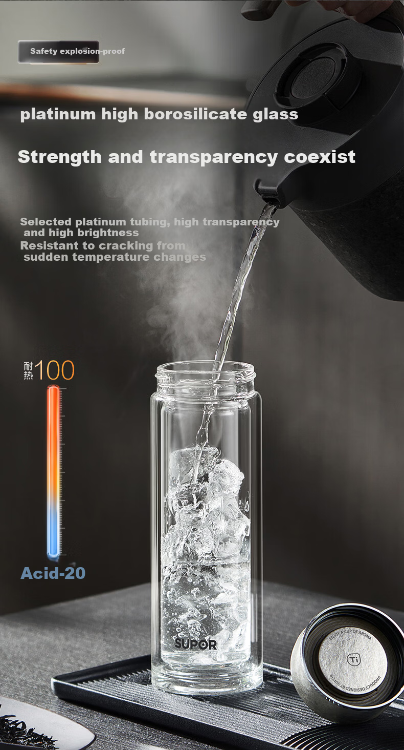 SUPOR Pure Titanium Tea Infuser Double-Layer Glass Cup Tea Water Separation Titanium Tea Cup Gift for Men and Women Birthday Gift Box 4