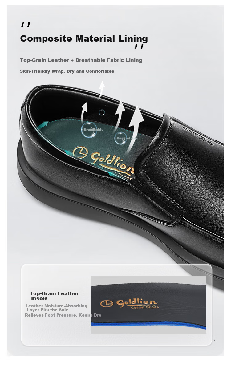 Goldlion Men's Casual Leather Slip-On Commuter Business Shoes G508530763AAB Black Size 40 5