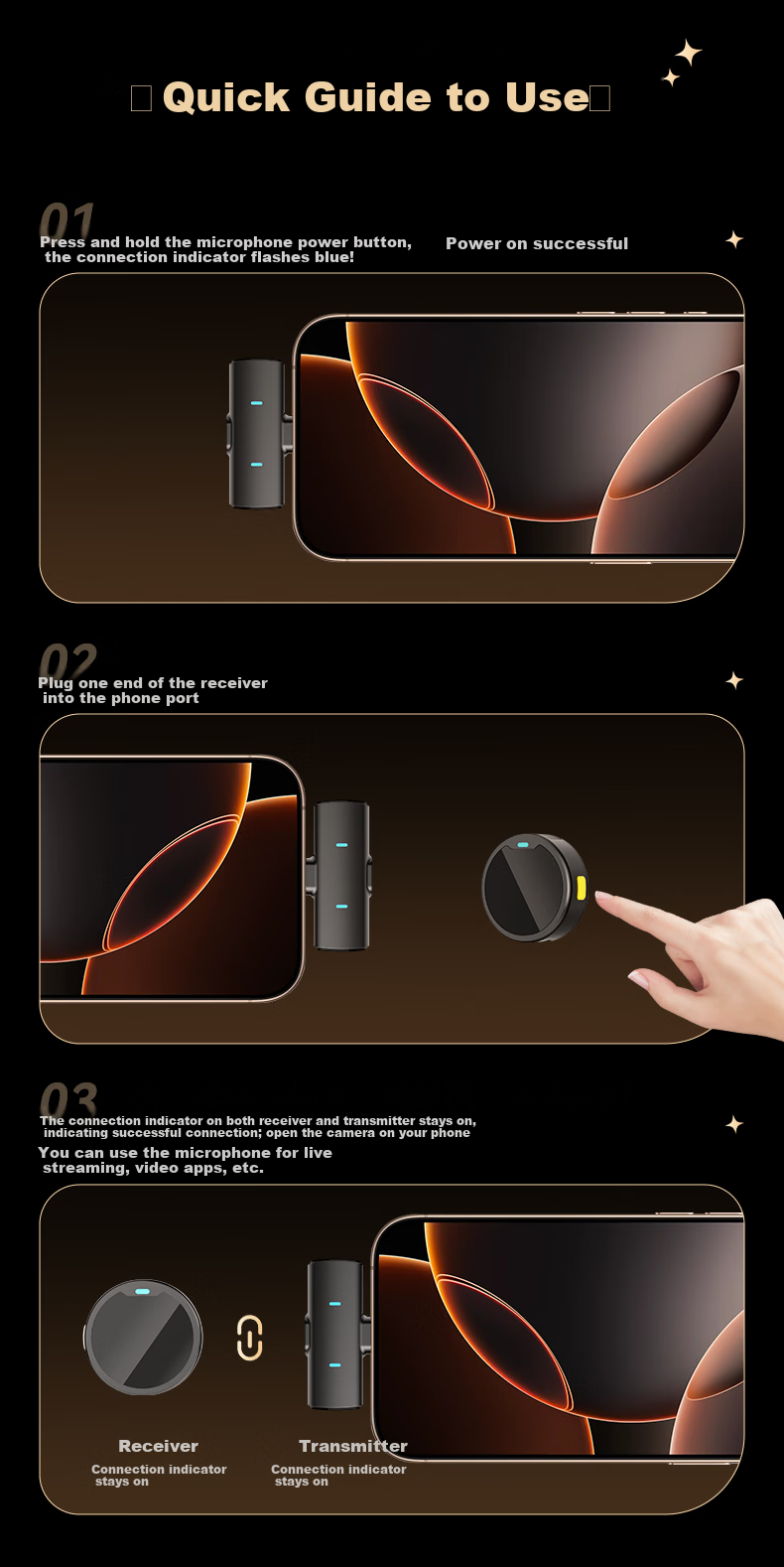 Zhiguozhe Wireless Lavalier Microphone Kit with Triple Noise Reduction and Four Modes for Live Streaming, Voice Recording, and Short Video, Dual Device Connection 17