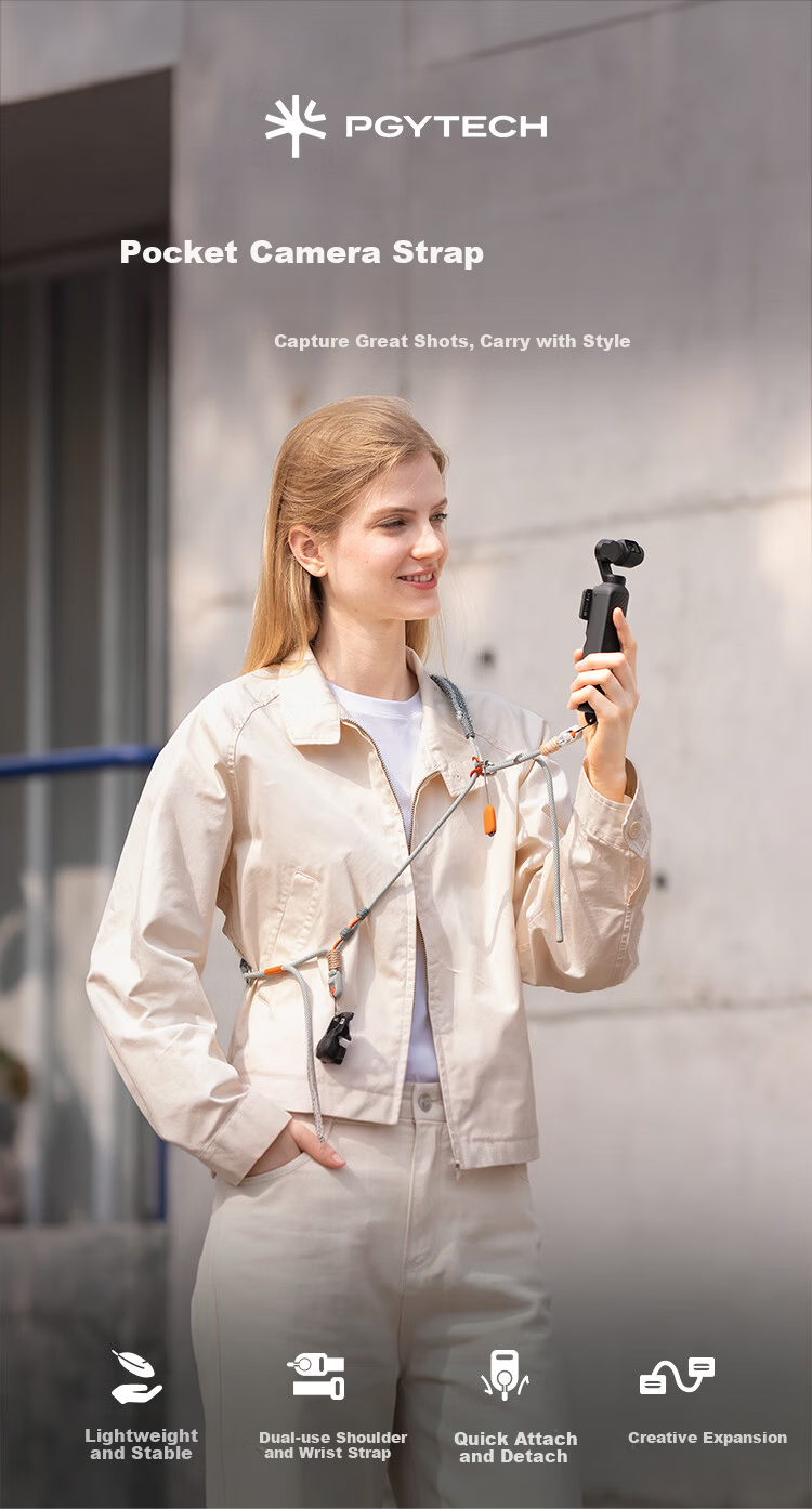 PGYTECH Camera Strap for DJI Osmo Pocket 4/3, Dandelion Shoulder Strap, Crossbody Strap, Wrist Strap, Portable Casual Style - Lilac Purple 1