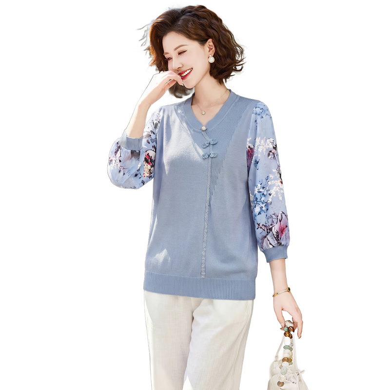 YUZHAOLIN Middle-Aged And Elderly Women's Top, Mother's Wear, Three-Quarter Sleeve T-Shirt Blouse, Y244T4784