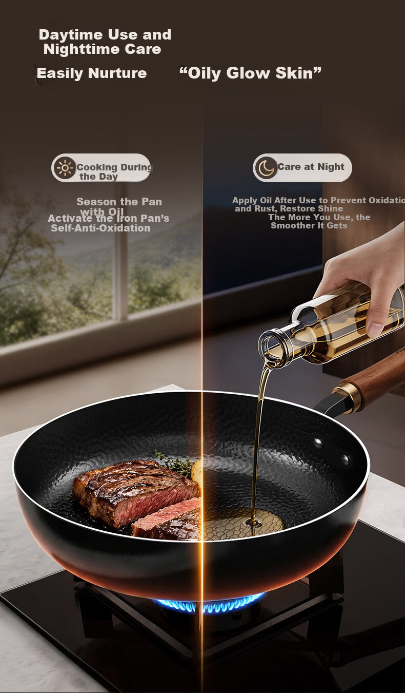 Joyoung 28cm Titanium Iron Non-Stick Frying Pan Skillet Grill Pan Steak Breakfast Pan No Coating 11