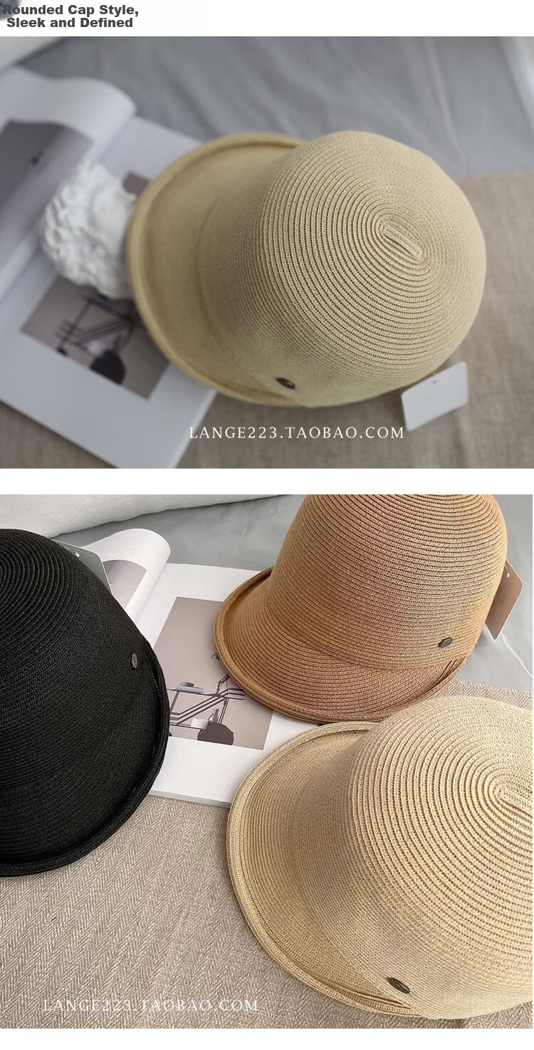 Lagur Casual Straw Baseball Cap Sunshade Wide Brim Roll-up Visor Korean Style Women's Summer Thin Black 10