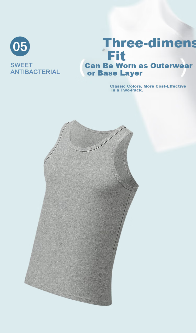 Hongdou Men's Cotton-Spandex Solid Color Round Neck Breathable Sports Base Layer Tank Top 2-Pack 9