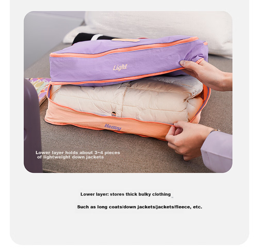 M Square Compressible Storage Bag Double-Layer Clothing Organizer Home Storage Bag Travel Luggage Organizer Sand Dune Yellow 6
