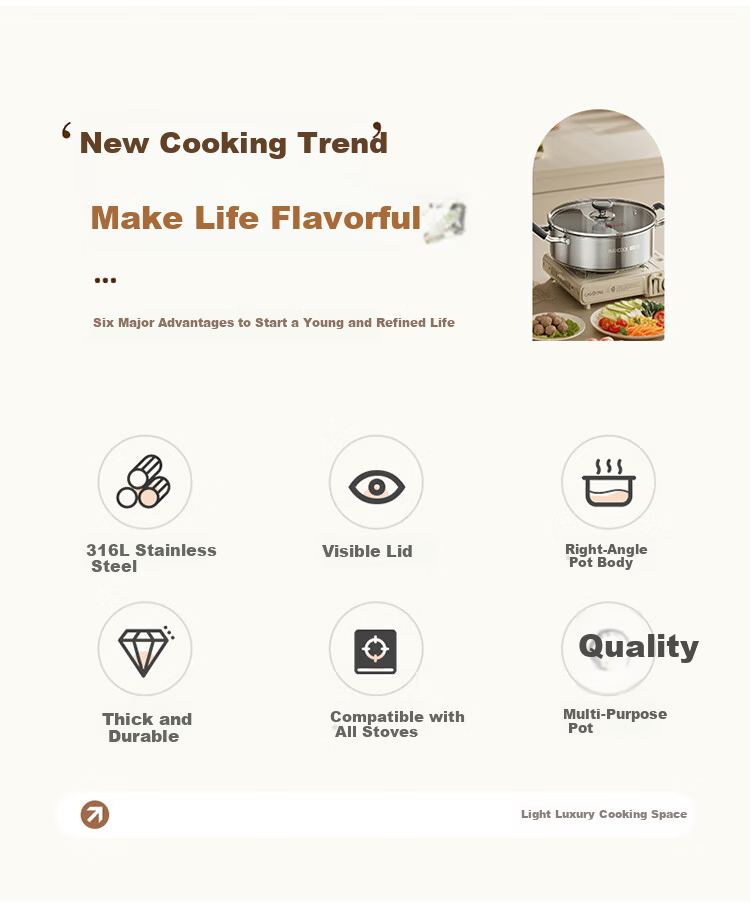 MAXCOOK 26cm 316L Stainless Steel Hot Pot Soup Pot with Lid, Compatible with Gas and Induction Cookers MCT7528 3